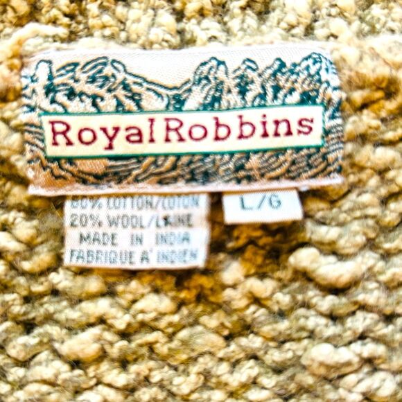 ROYAL ROBBINS Cardigan Sweater Womens Large Chunky Knit Green Cotton Wool Blend - Picture 3 of 8